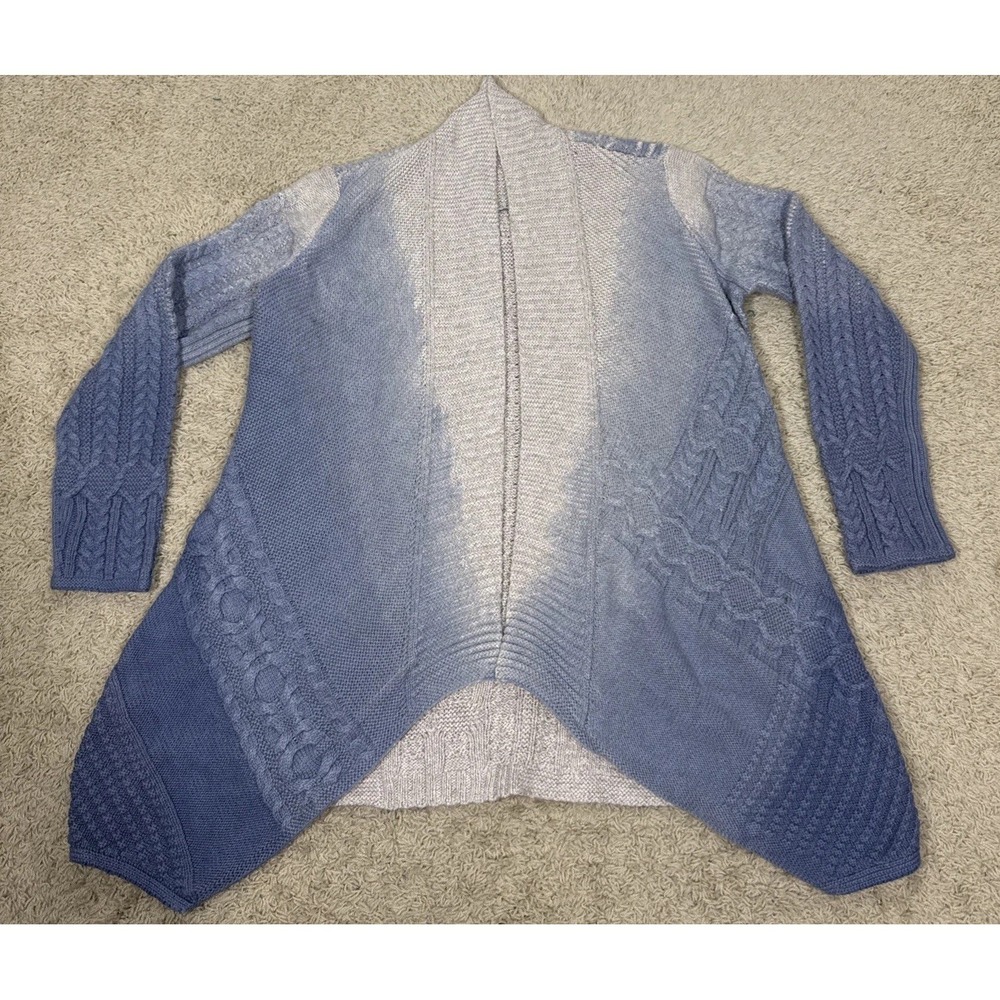 Nic+Zoe Open Front Cable Knit Cotton Cardigan Blue Ombre Womens M Beachy Boho - Picture 4 of 9